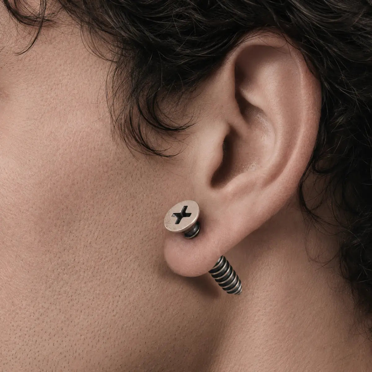 Screw Earrings 925 Sterling Silver Worn on Ear Earring View