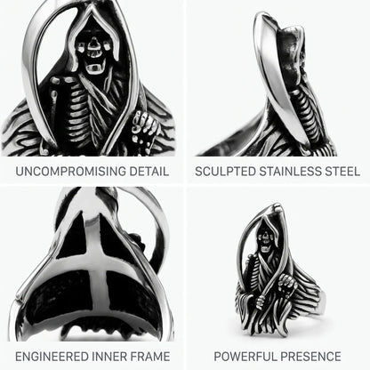 Scythe Ring Style D Grim Reaper Details and Features White Background