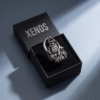 Scythe Ring Style D Grim Reaper Presented in Xenos Jewelry Packaging Box