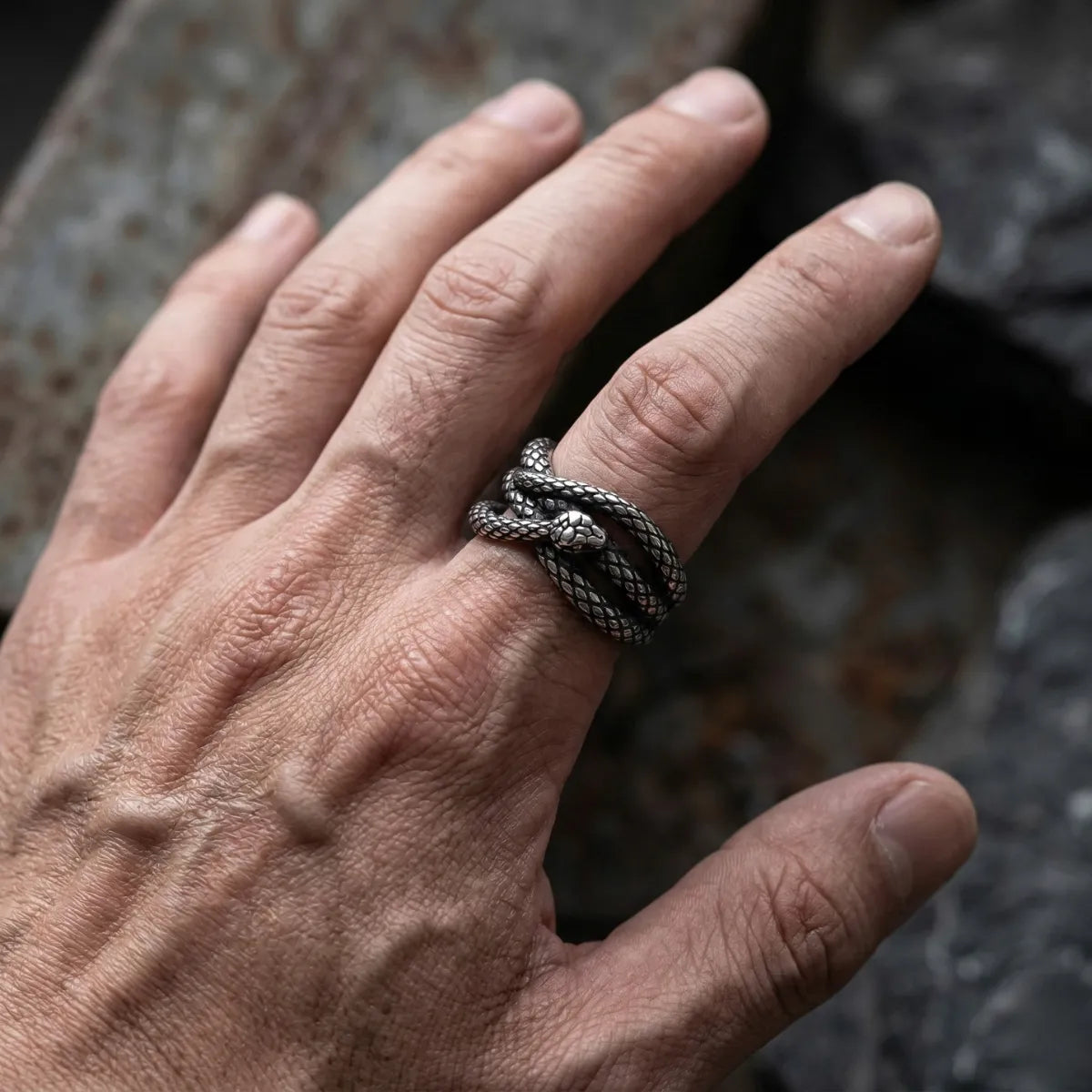 Serpent Band Ring Worn by Male Model