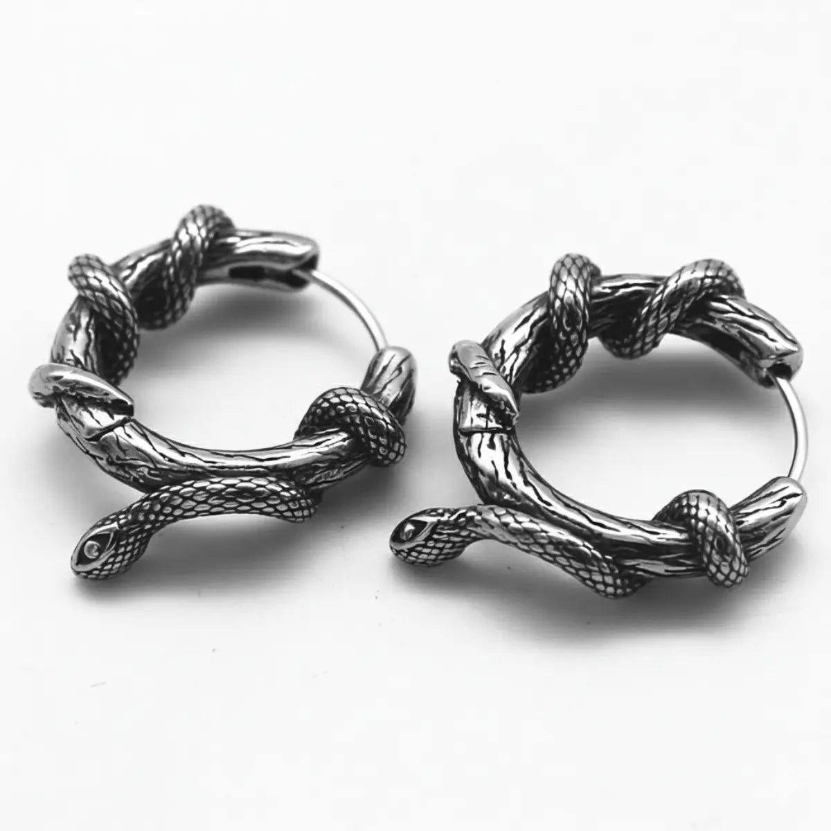 Serpent Entwined Hoop Earrings Close Up
