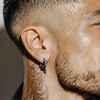 Serpent Entwined Hoop Earrings Worn by Male Model