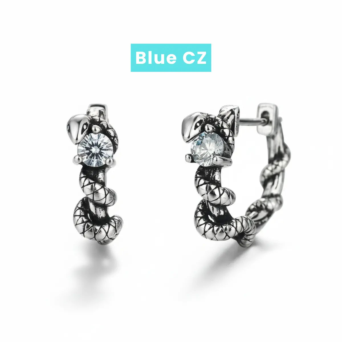 Serpent Pave Blue CZ Hoop Earrings Details