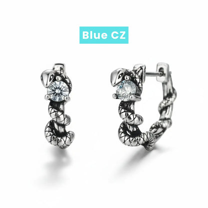 Serpent Pave Blue CZ Hoop Earrings Details