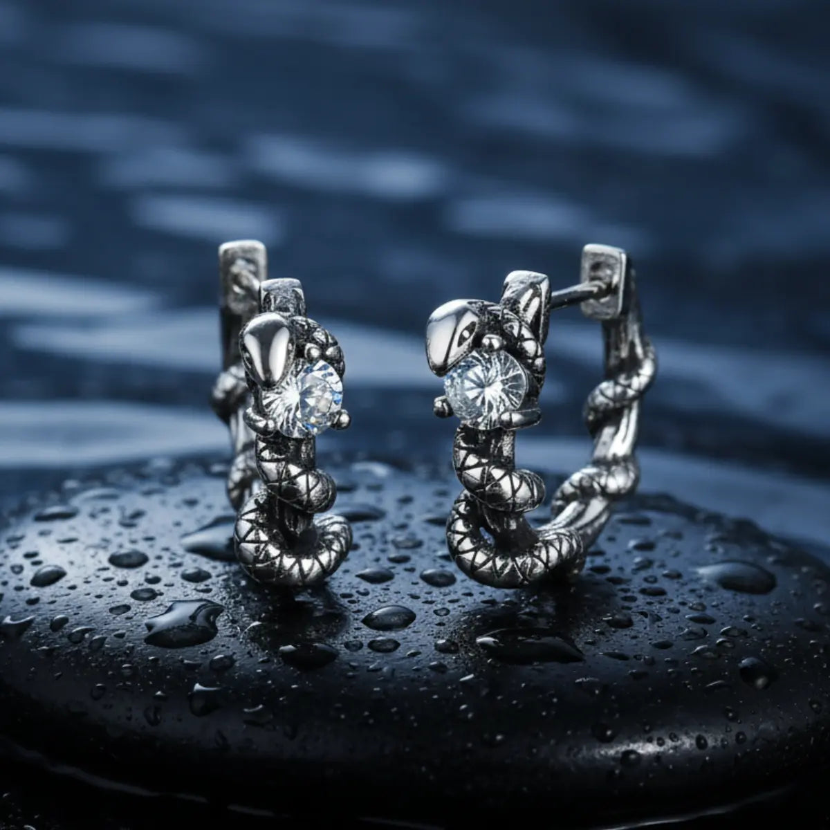 Serpent Pave Blue CZ Hoop Earrings