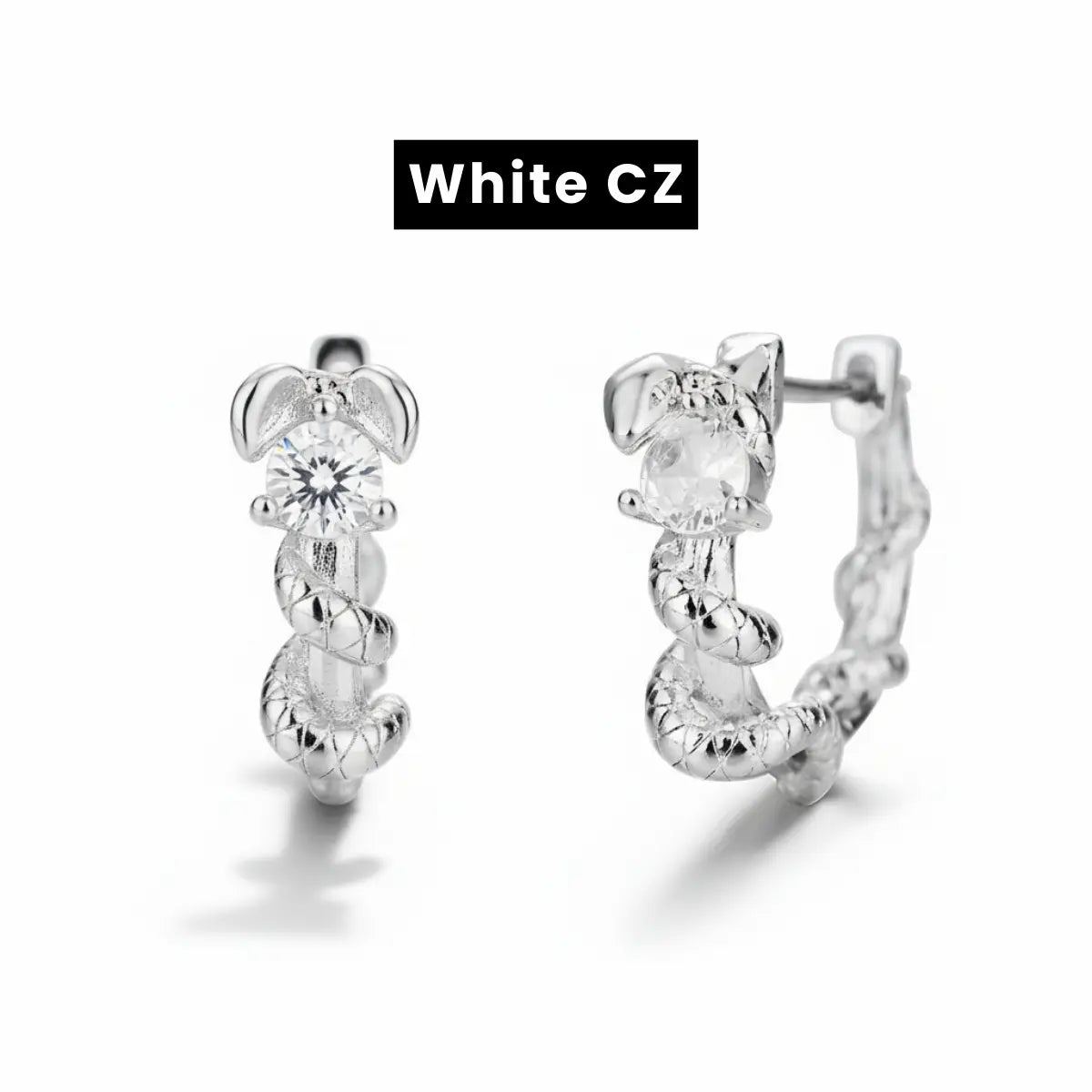 Serpent Pave White CZ Hoop Earrings Details
