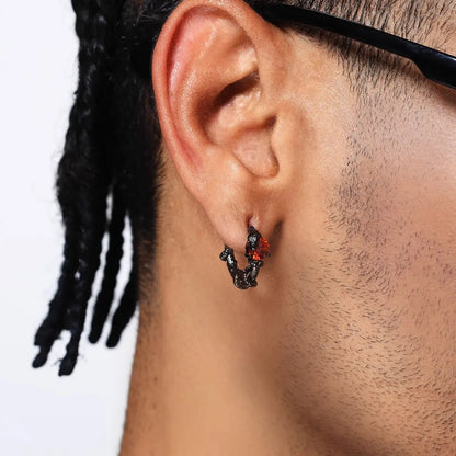 Serpent Ruby Hoop Earrings Worn by Male Model