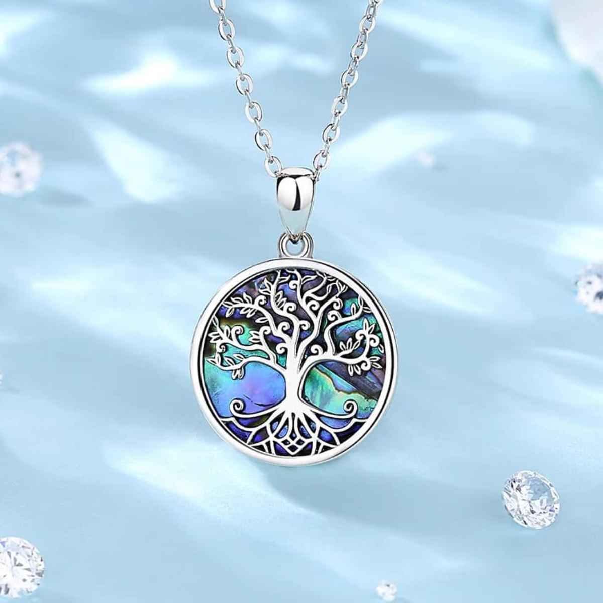 Silver Abalone Tree of Life Pendant Necklace Details Xenos Jewelry