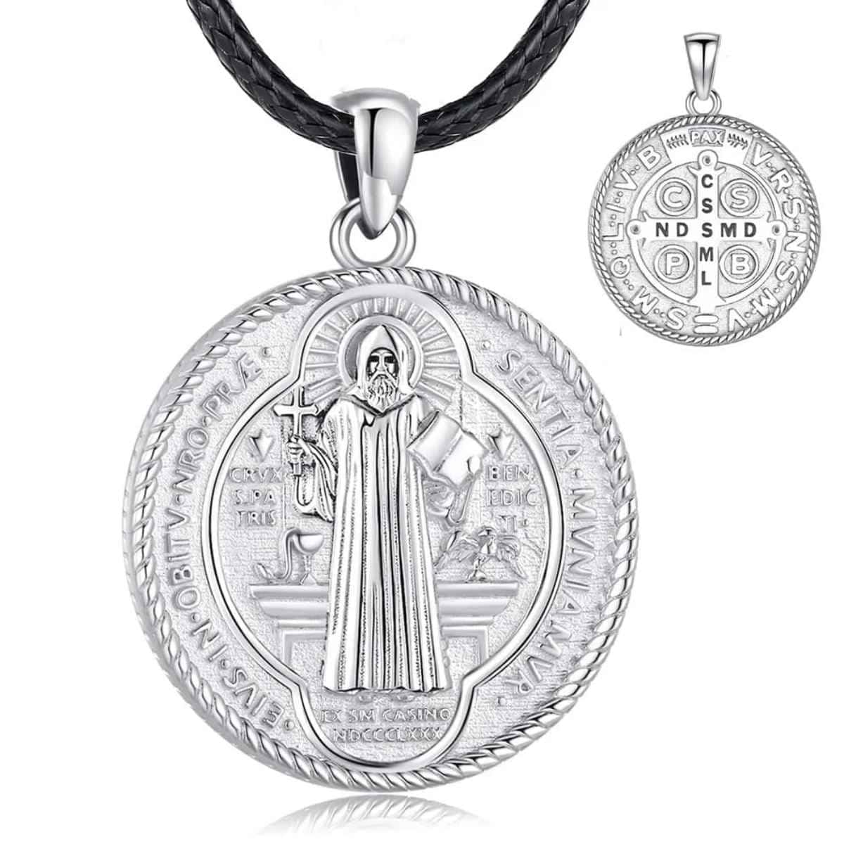 Silver Benedictine Medal Necklace with 24 inch Rope Xenos Jewelry