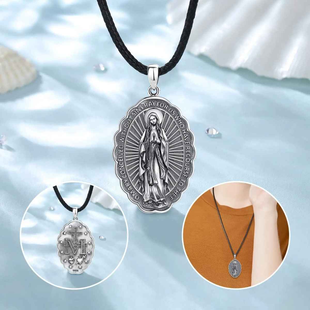 Silver Blessed Virgin Mary Necklace Details Xenos Jewelry