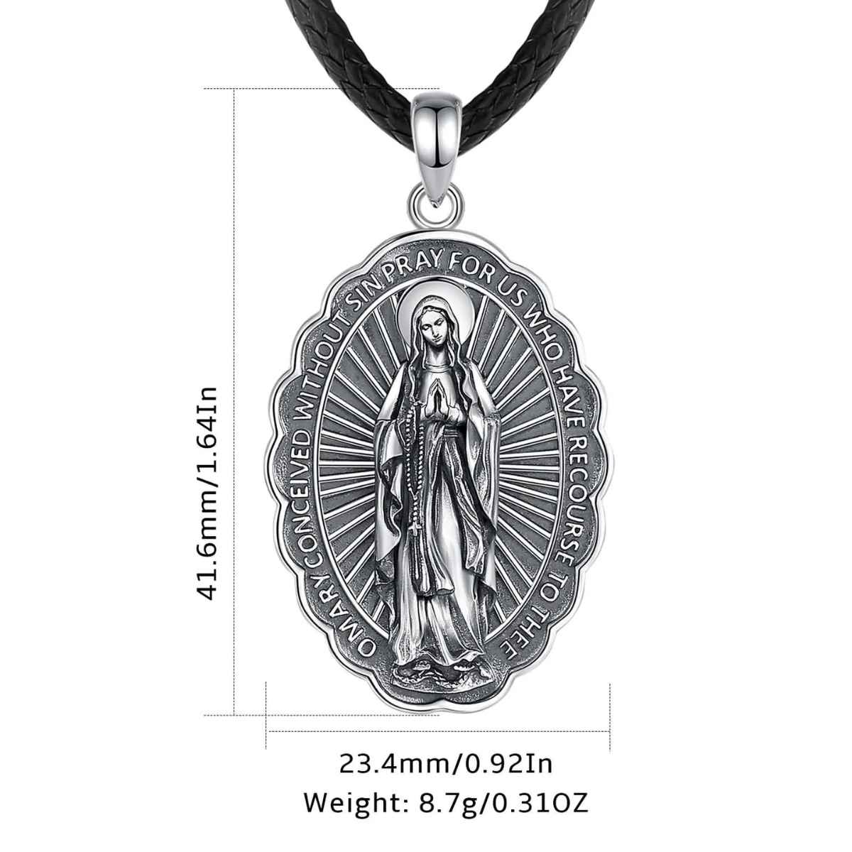 Silver Blessed Virgin Mary Necklace Dimensions and Weight Xenos Jewelry