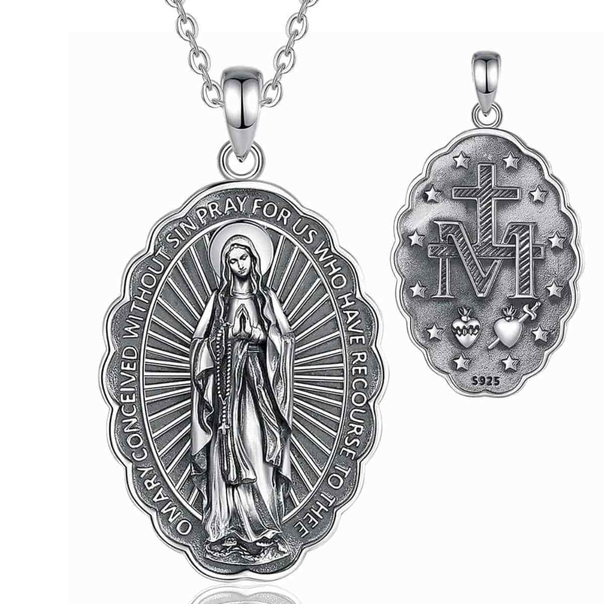 Silver Blessed Virgin Mary Necklace with 18 inch Chain Xenos Jewelry