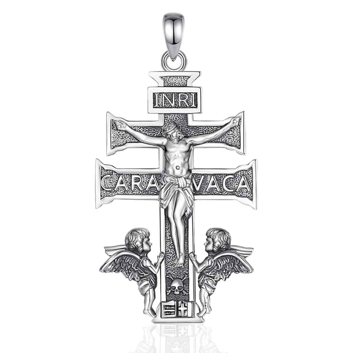 Silver Caravaca Cross Necklace with INRI Pendant Only Xenos Jewelry