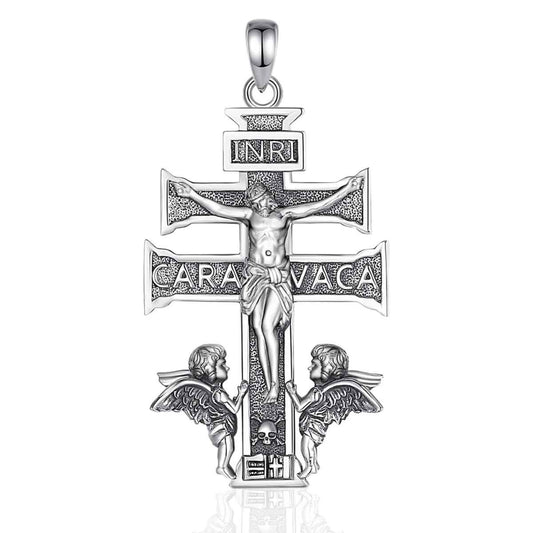 Silver Caravaca Cross Necklace with INRI Pendant Only Xenos Jewelry