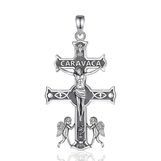 Silver Caravaca Cross Pendant with Skull and Crossbones Pendant Only Xenos Jewelry