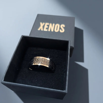 Silver Celtic Knot Band Ring Presented in Xenos Jewelry Packaging Box