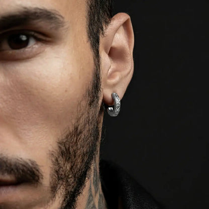 Silver Celtic Knot Huggie Hoop Earrings Worn by Male Model