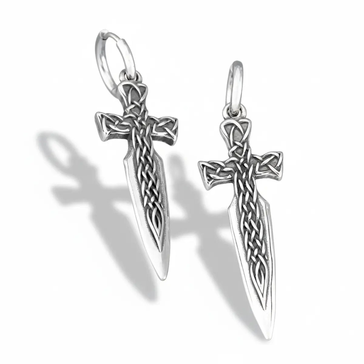 Silver Celtic Knot Sword Earrings Details