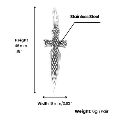 Silver Celtic Knot Sword Earrings Dimensions and Weight