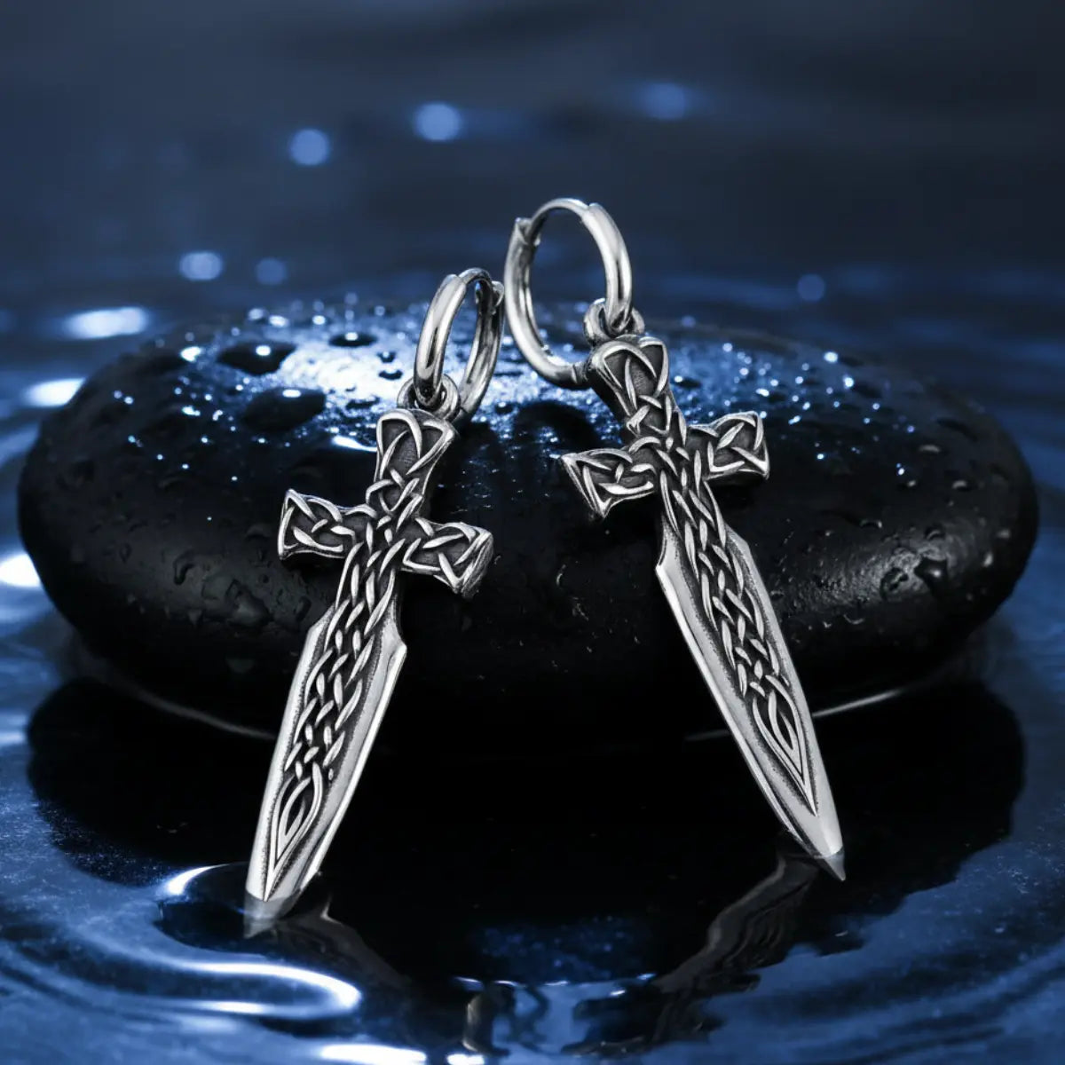Silver Celtic Knot Sword Earrings