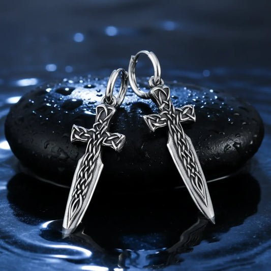 Silver Celtic Knot Sword Earrings