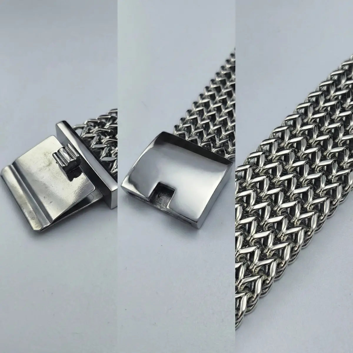 Silver Chunky Woven Mesh Bracelet 30mm Details
