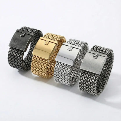 Silver Chunky Woven Mesh Bracelet 30mm with Gold Vintage Silver and Vintage Black Multi Angles