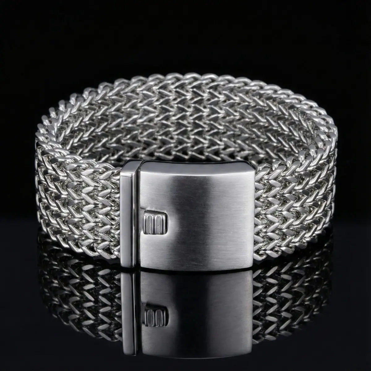 Silver Chunky Woven Mesh Bracelet 30mm