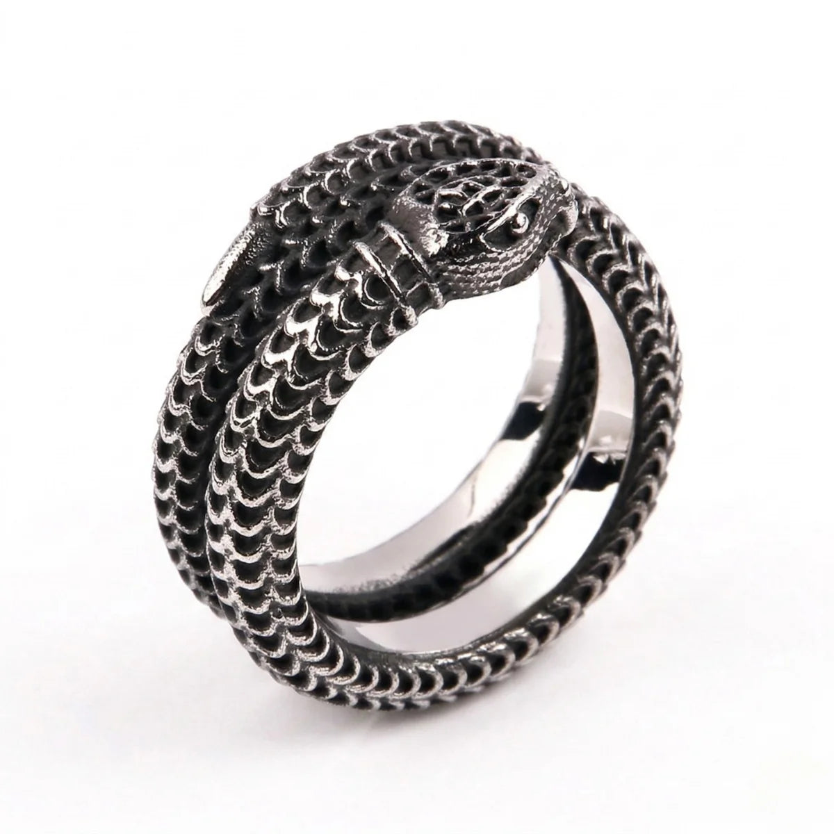 Silver Double Wrap Snake Ring Details