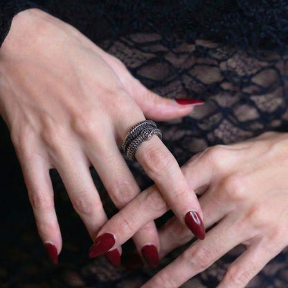 Silver Double Wrap Snake Ring Worn by Female Model