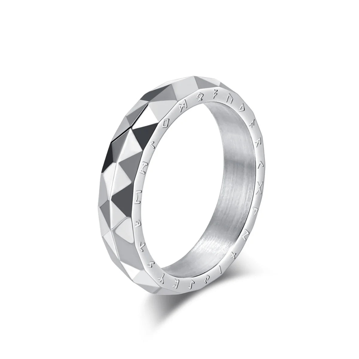 Silver Faceted Rune Ring Details