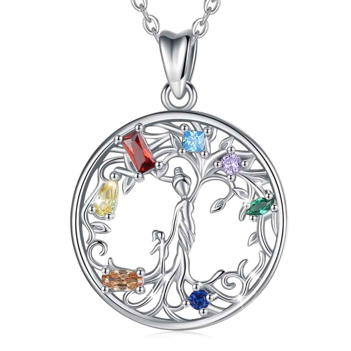 Silver Family Tree Birthstone Necklace Xenos Jewelry