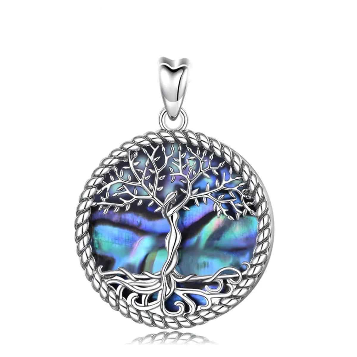 Silver Family Tree Necklace with Abalone Shell Inlay Pendant Only Xenos Jewelry