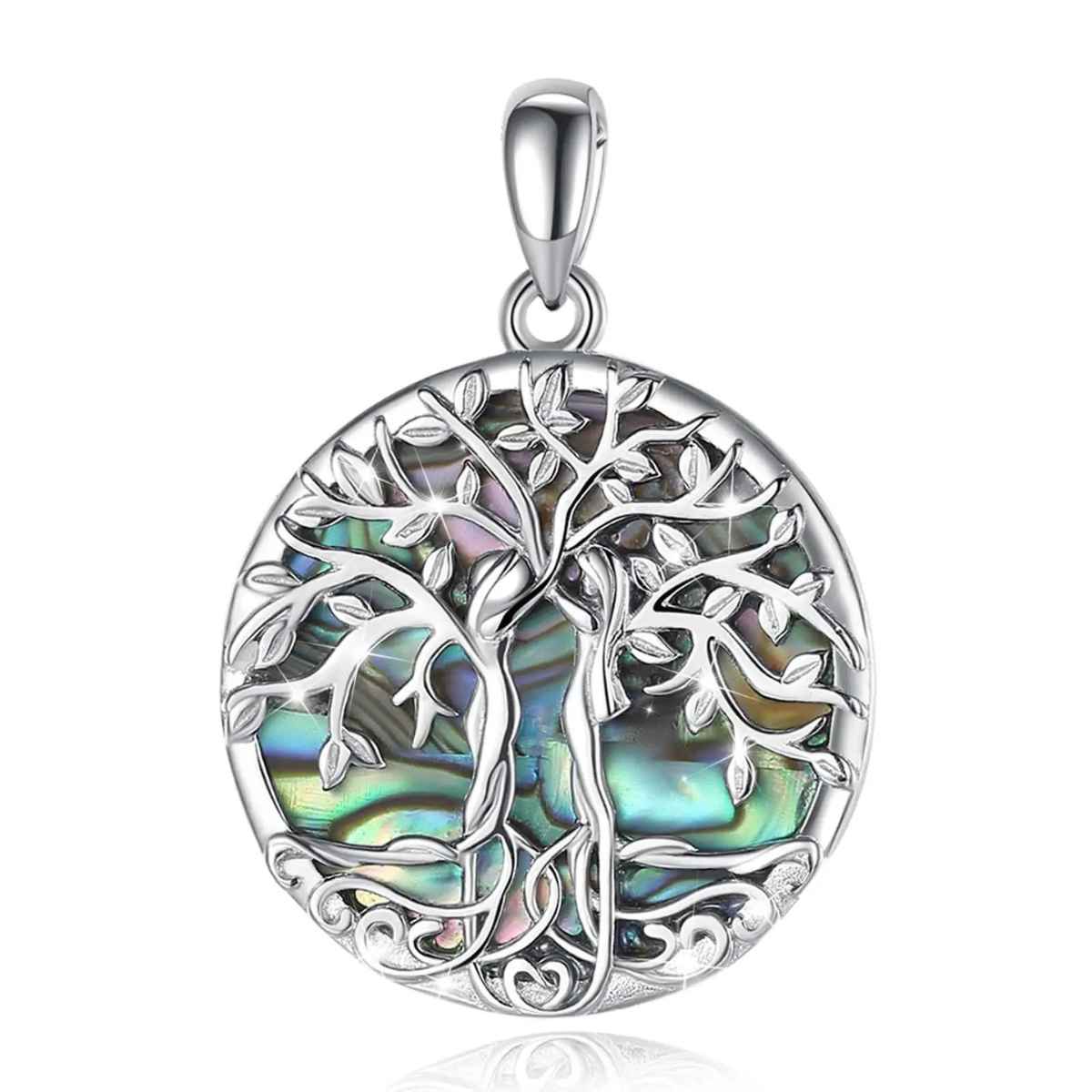 Silver Family Tree Pendant with Abalone Inlay Pendant Only Xenos Jewelry