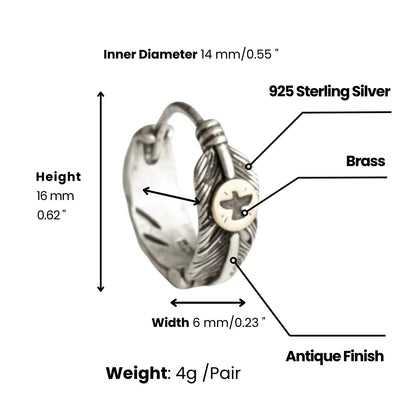 Silver Feather Huggie Hoop Earrings Dimensions and Weight