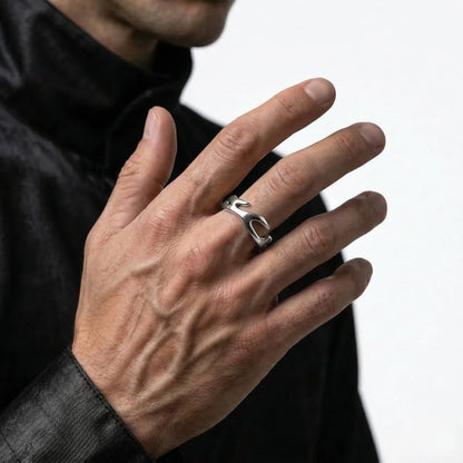 Silver Flame Ring Worn by Male Model