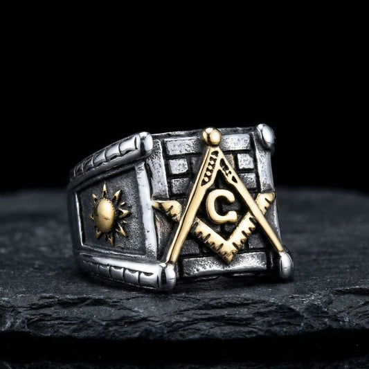 Silver Gold Masonic Blue Lodge Ring