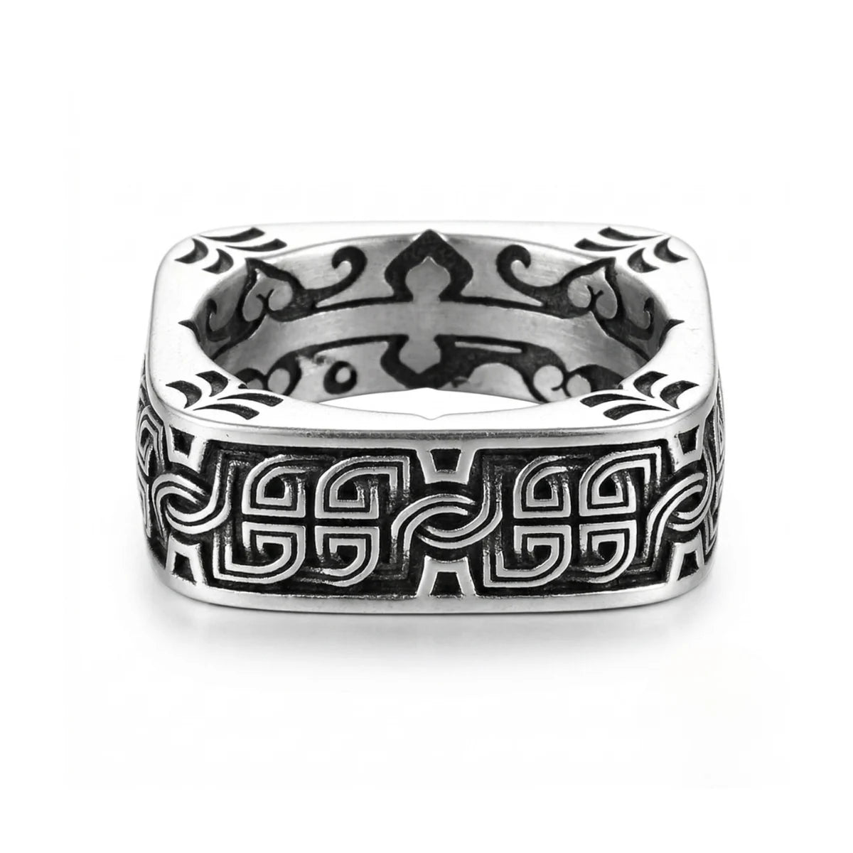 Silver Greek Key Ring