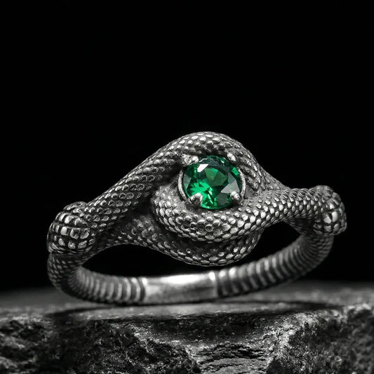 Silver Green Stone Snake Ring