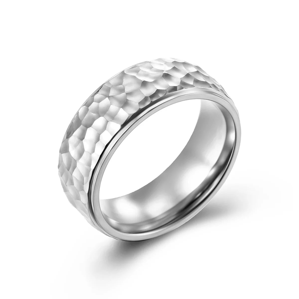 Silver Hammered Band Ring Details