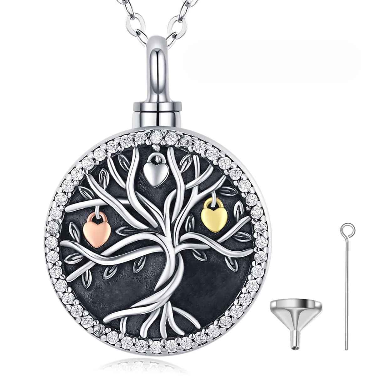 Silver Heart Tree of Life Urn Necklace with 18 inch Chain Xenos Jewelry