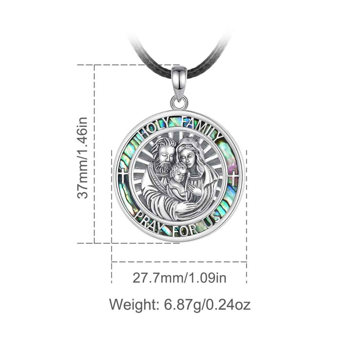 Silver Holy Family Necklace Dimensions and Weight Xenos Jewelry