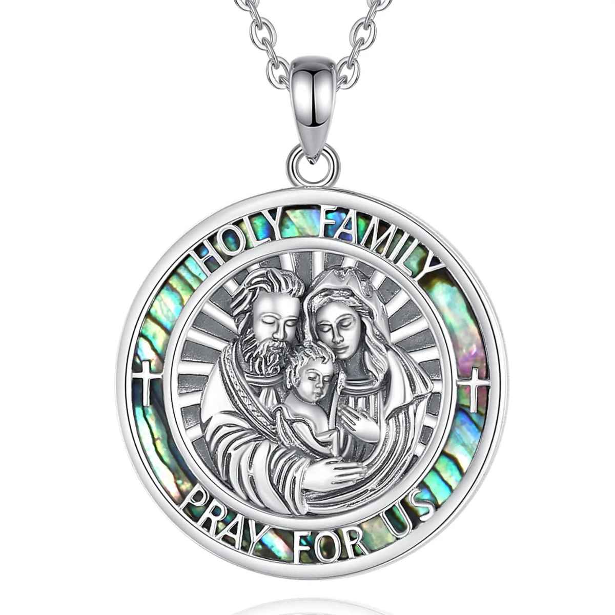 Silver Holy Family Necklace with 18 inch Chain Xenos Jewelry