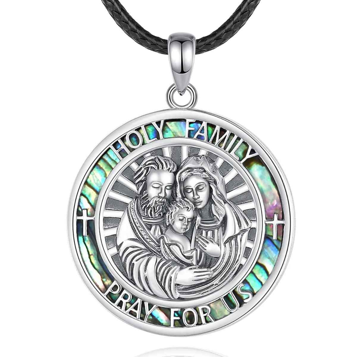 Silver Holy Family Necklace with 24 inch Rope Xenos Jewelry