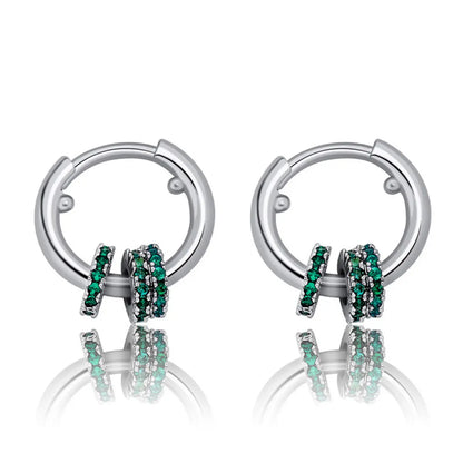 Silver Hoop Earrings with Iced Out Rings