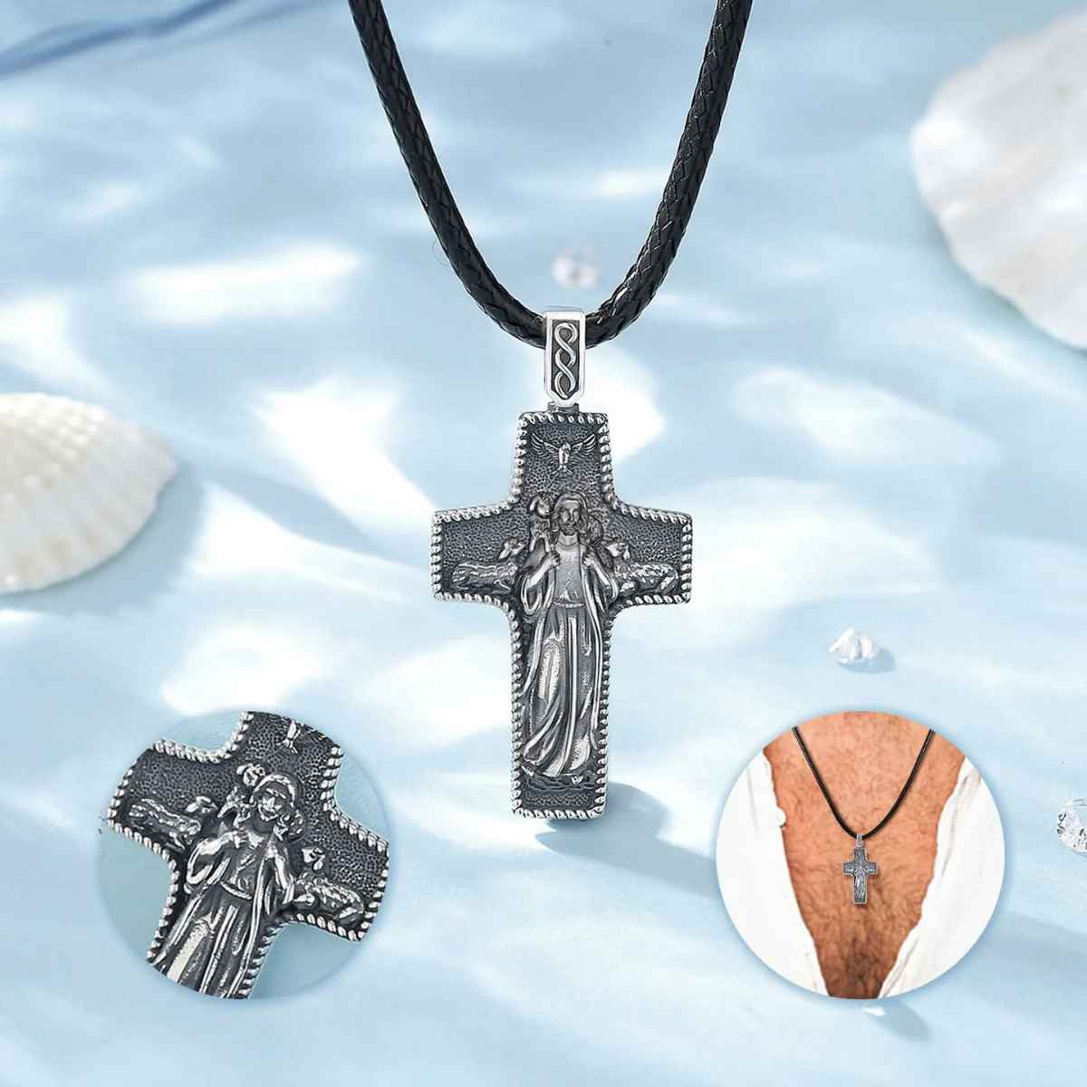 Silver Jesus Cross Necklace with Lamb Details Xenos Jewelry