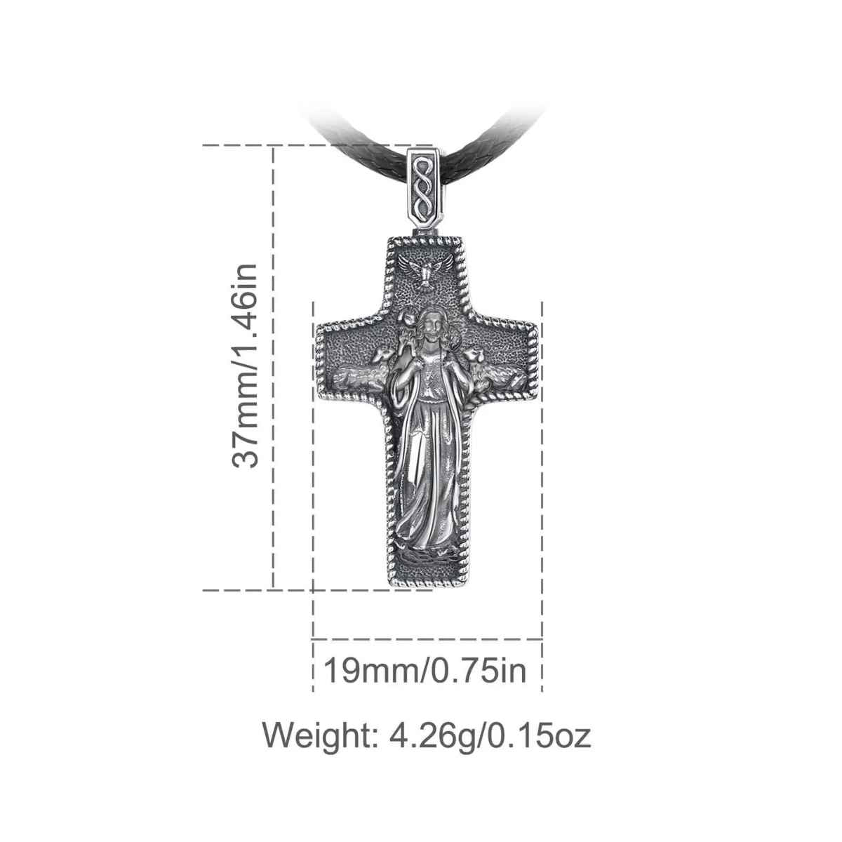 Silver Jesus Cross Necklace with Lamb Dimensions and Weight Xenos Jewelry