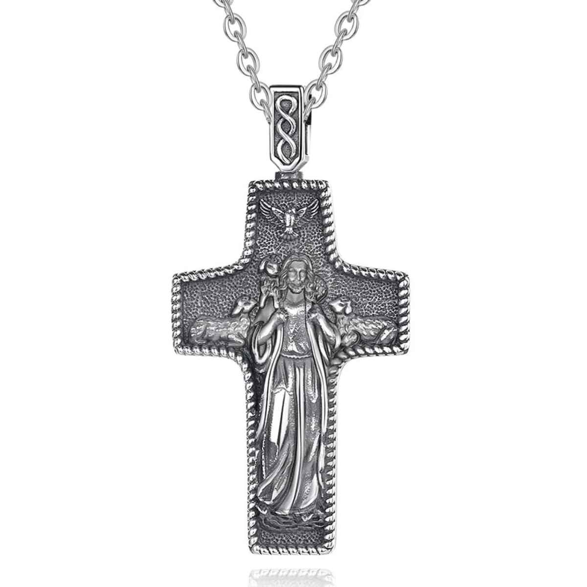 Silver Jesus Cross Necklace with Lamb with 18inch Chain Xenos Jewelry