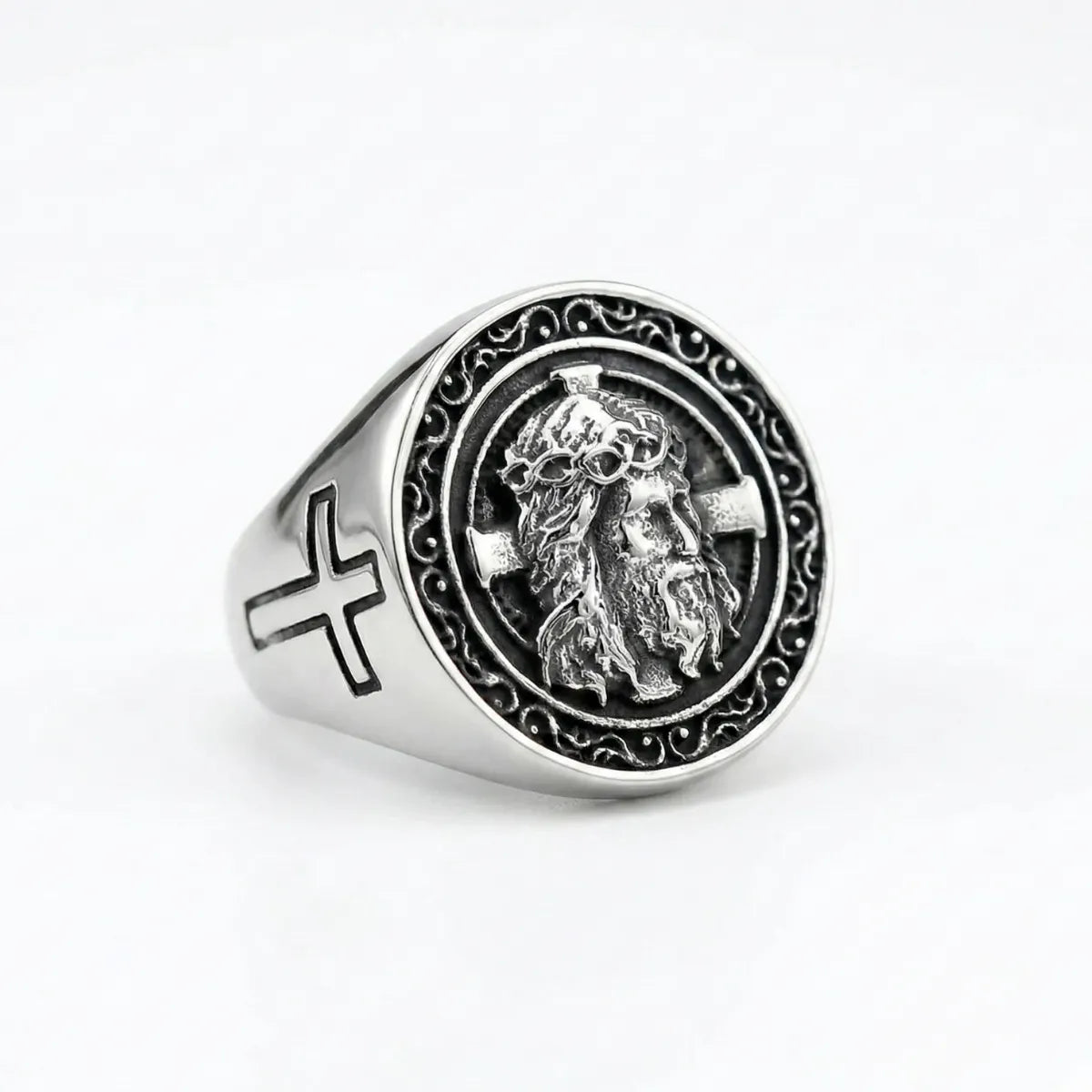 Silver Jesus Cross Ring Details