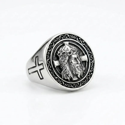 Silver Jesus Cross Ring Details